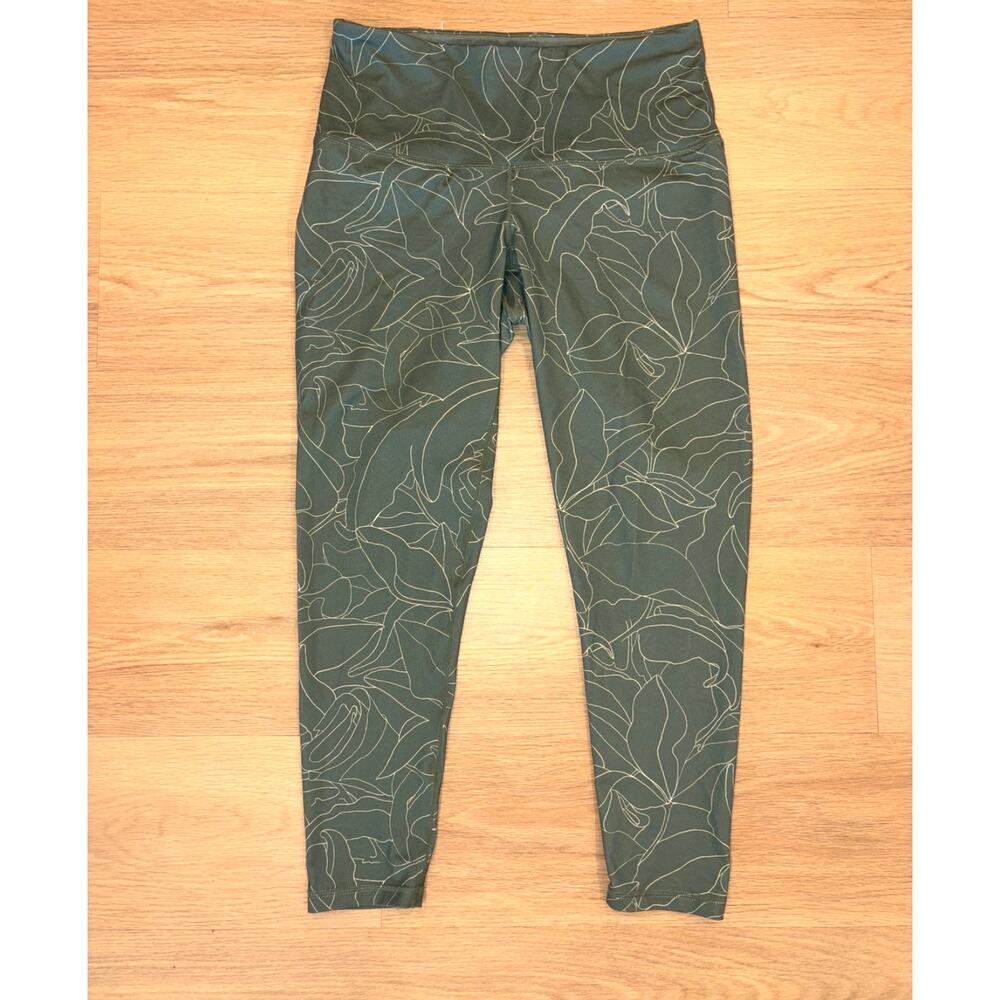 Prana green workout leggings with leaf outlines womens size large
